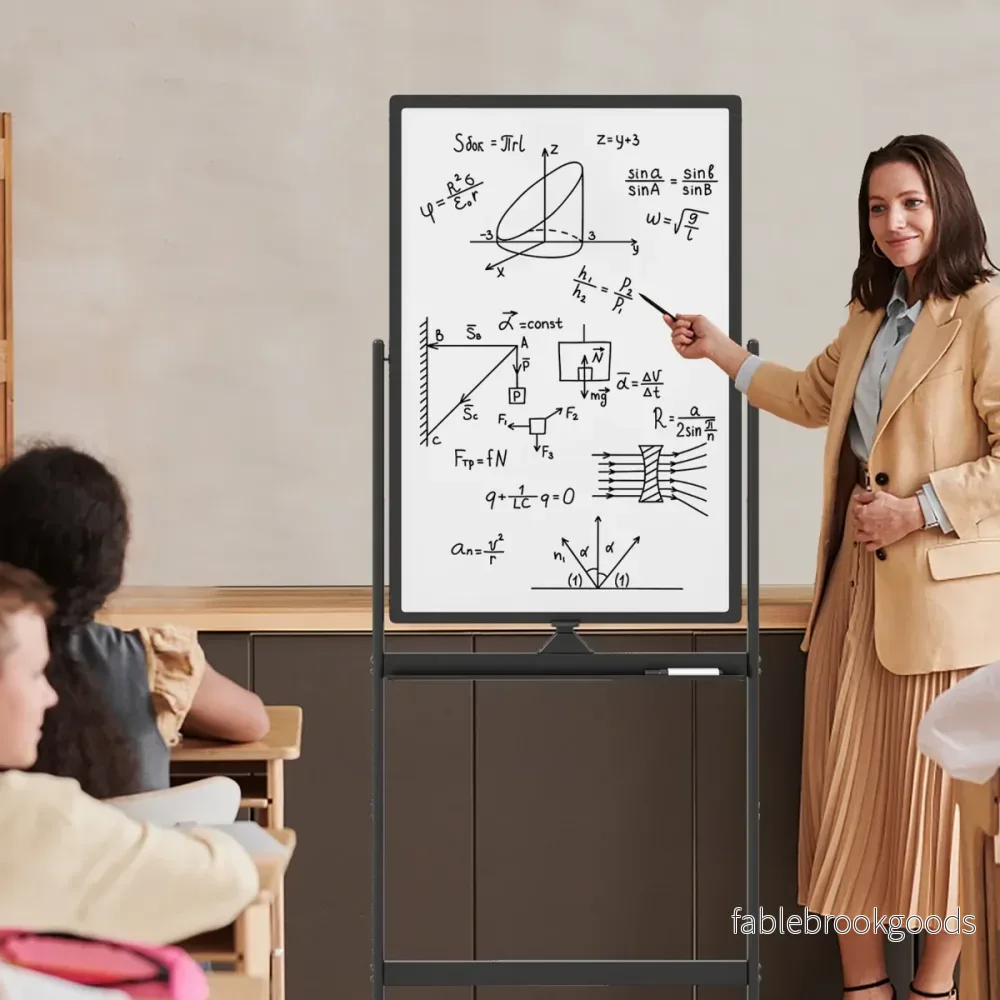 Dubbelsidig – mobil whiteboardtavla med pennfack och tillbehör för skolkontoret – 60 x 90 cm – Svart - Bild 3