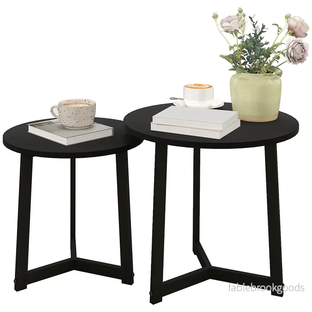 Runda soffbord med stålram – modern svart design