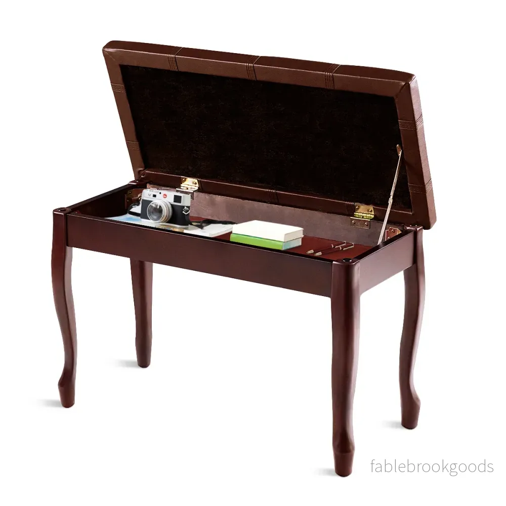 Pianobänk – med musikfack Pianopall av massivt trä – 75 x 35 x 49 cm – Brun - Bild 2