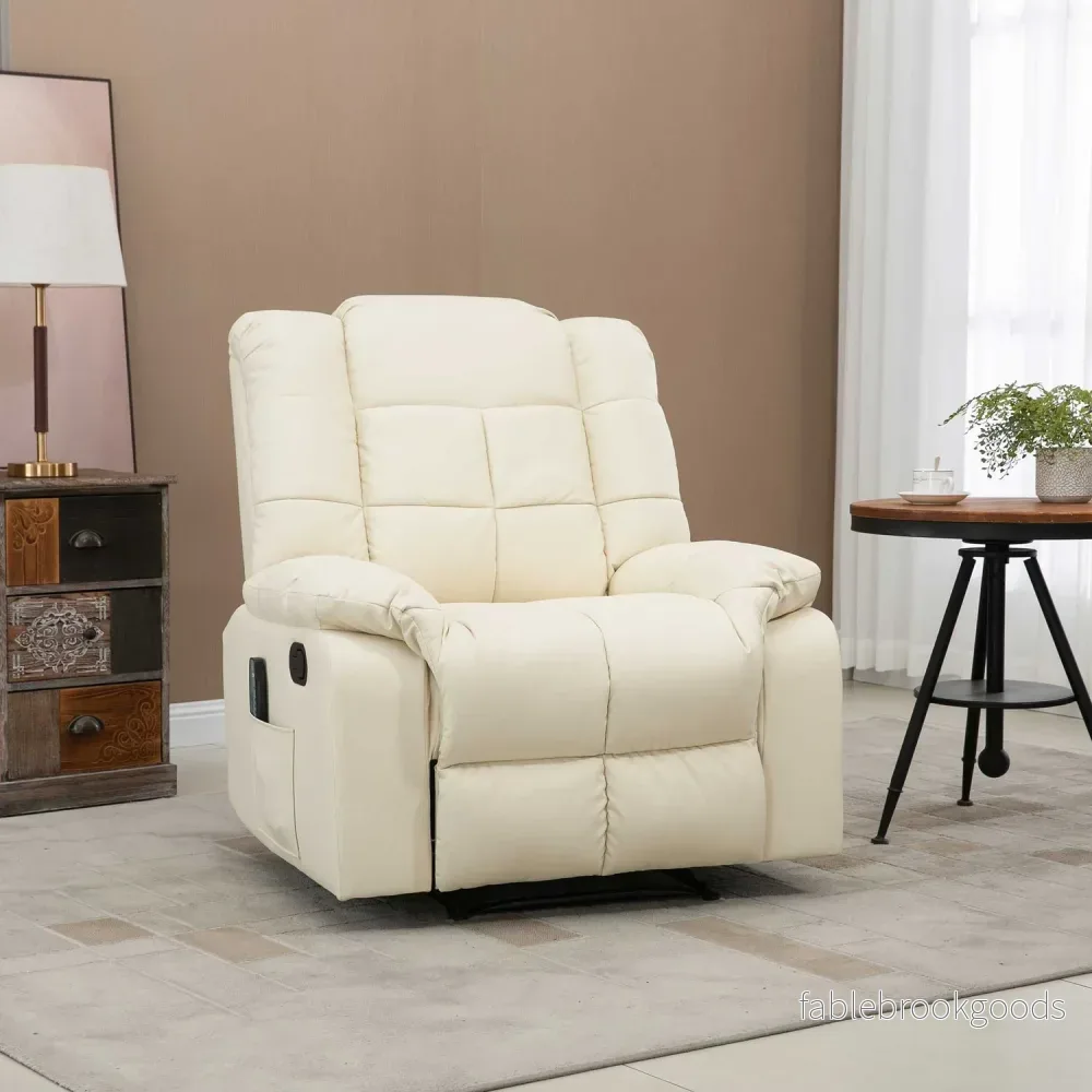 Elektrisk massagestol – konstläder, krämvit, 94x99x99 Cm - Bild 2