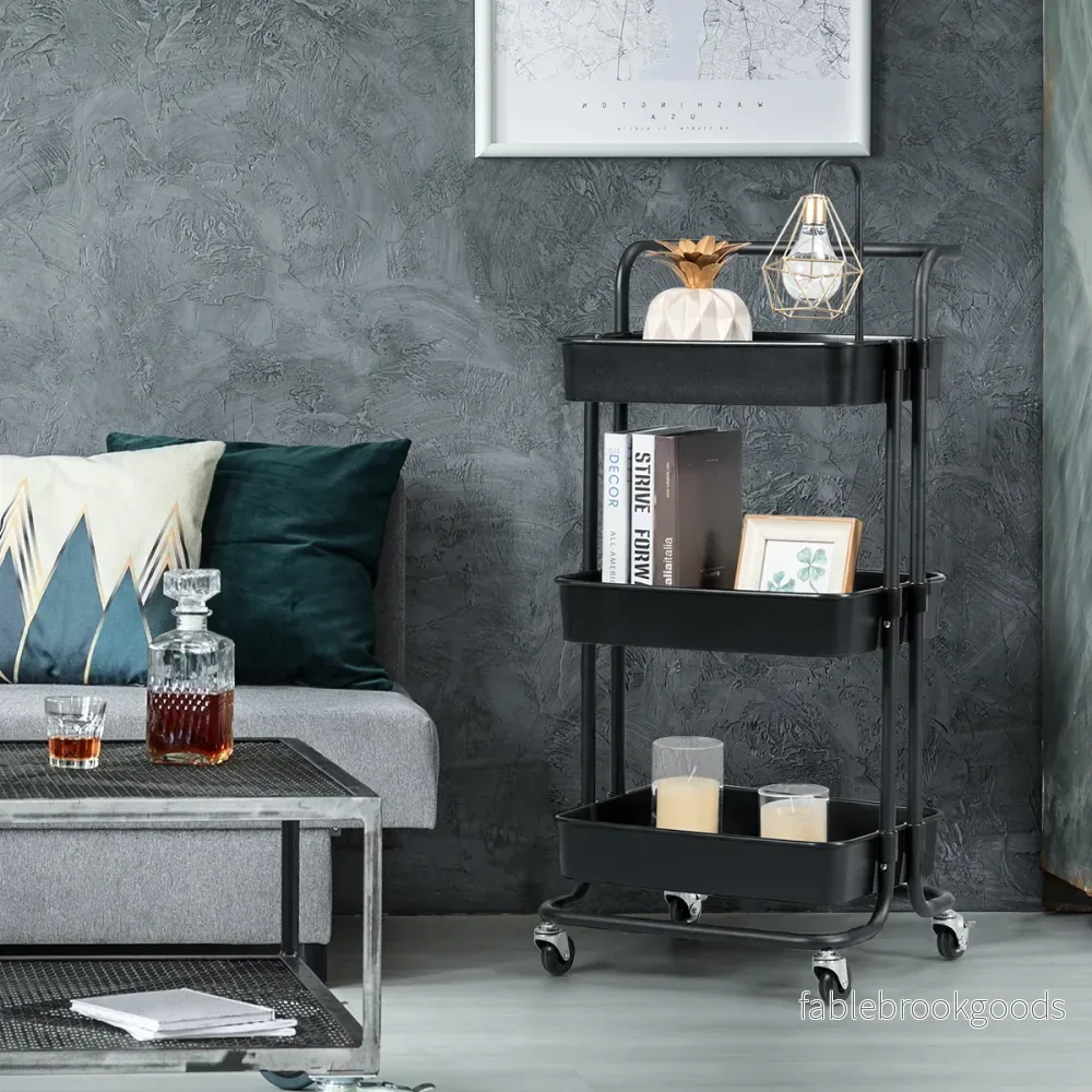 Vagn – hyllor /Vit – 3 42 x 35 x 87 cm – Svart - Bild 3
