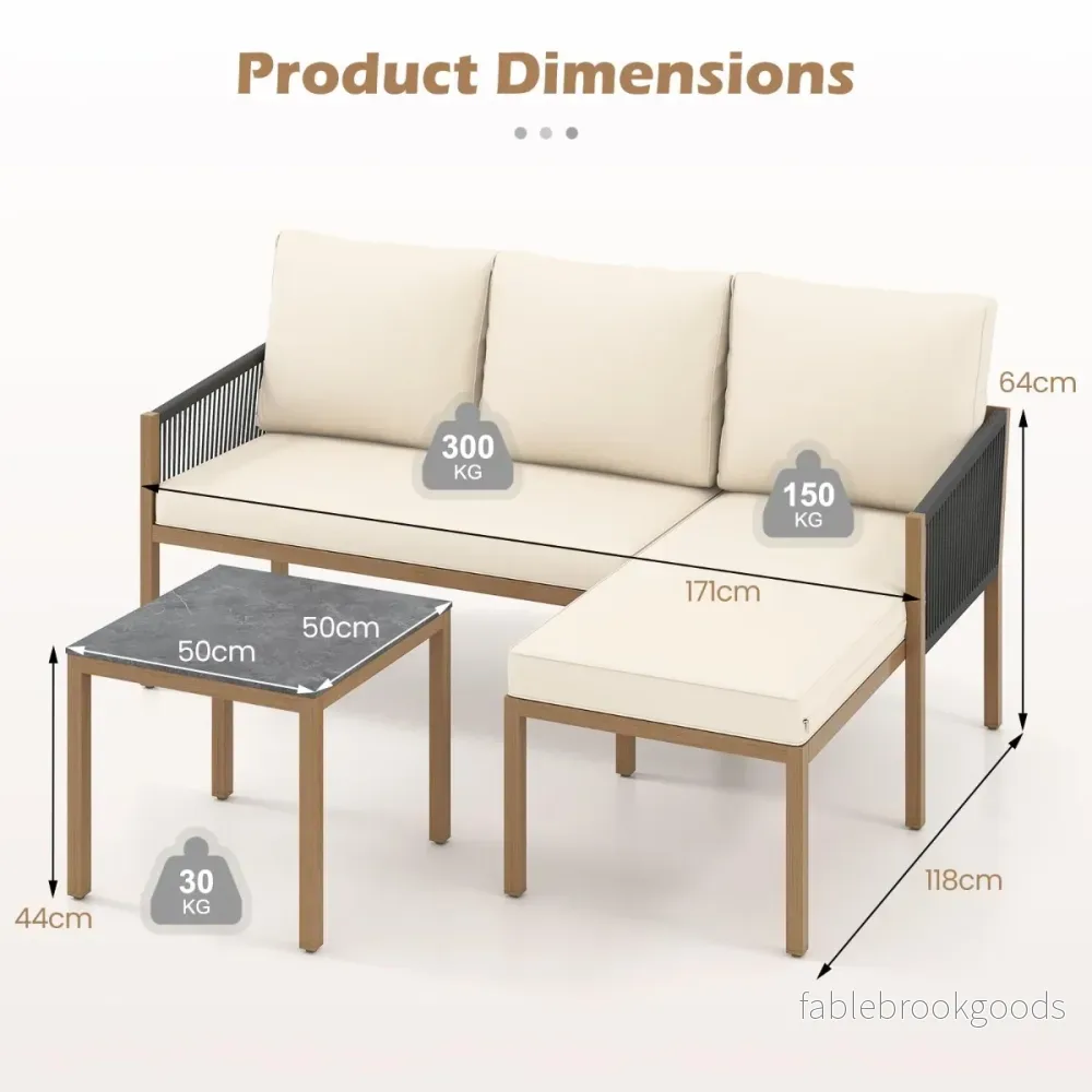 Trädgårdslounge – med bord och kuddar, delig sittgrupp, trädgårdsmöbler, för – 3 – Beige - Bild 2