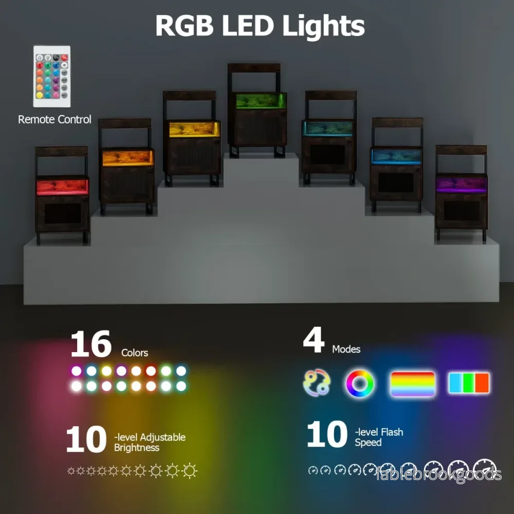 Modern – nattduksbord med LED ljus och överfack sidobord soffabord Rustikalt – Rustik brun - Bild 3