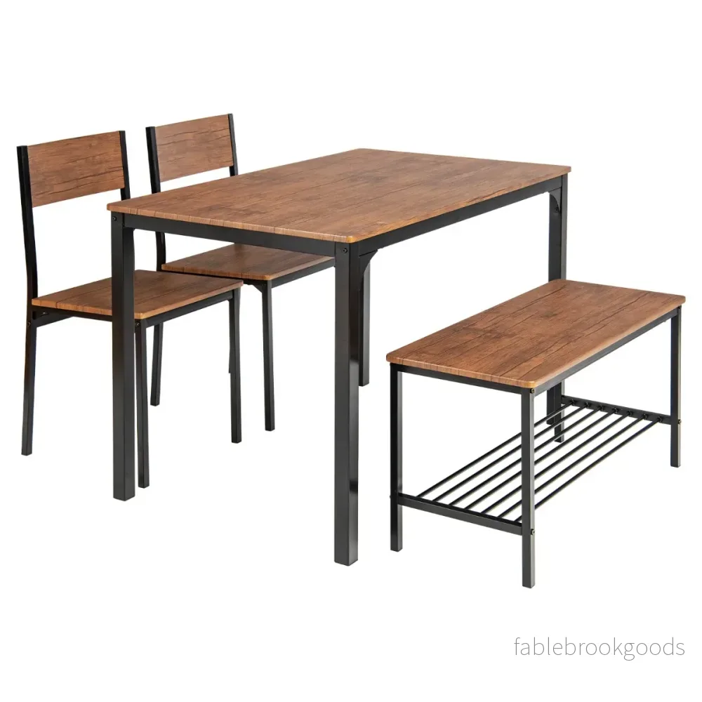 delat – matbord och stolset med stolar bänksits – 4 2 1 – Brun