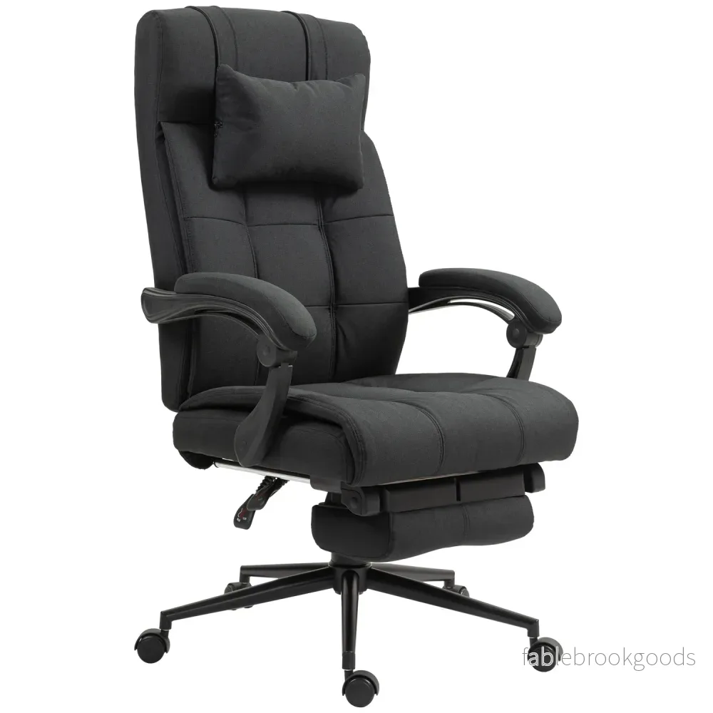 Kontorsstol med fotstöd, ergonomisk snurrstol, svart