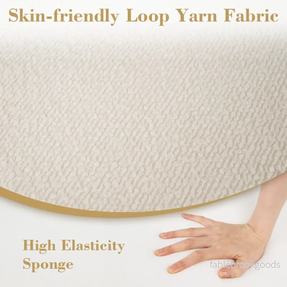 Rund – sittpouf cm, mjuk ottoman med skumgummifyllning och loopgarnstygg – 45 x 35 – Beige - Bild 3