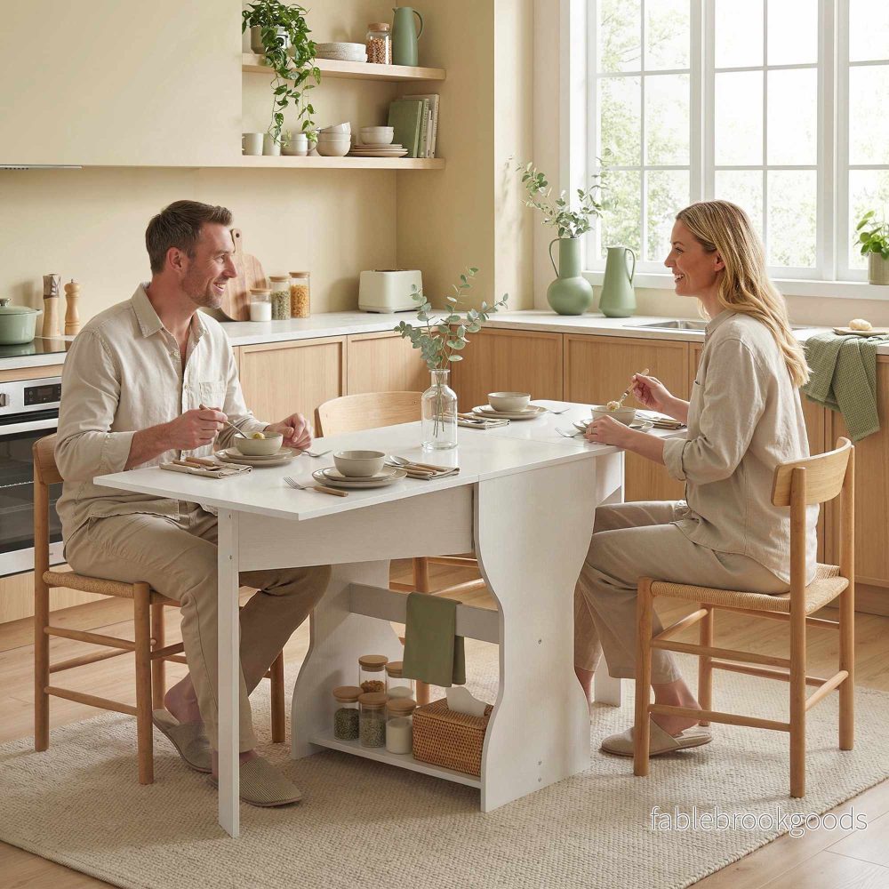 Hopfällbart matbord med förvaring, plats för 2-4, vit, 160x60x75 cm - Bild 2