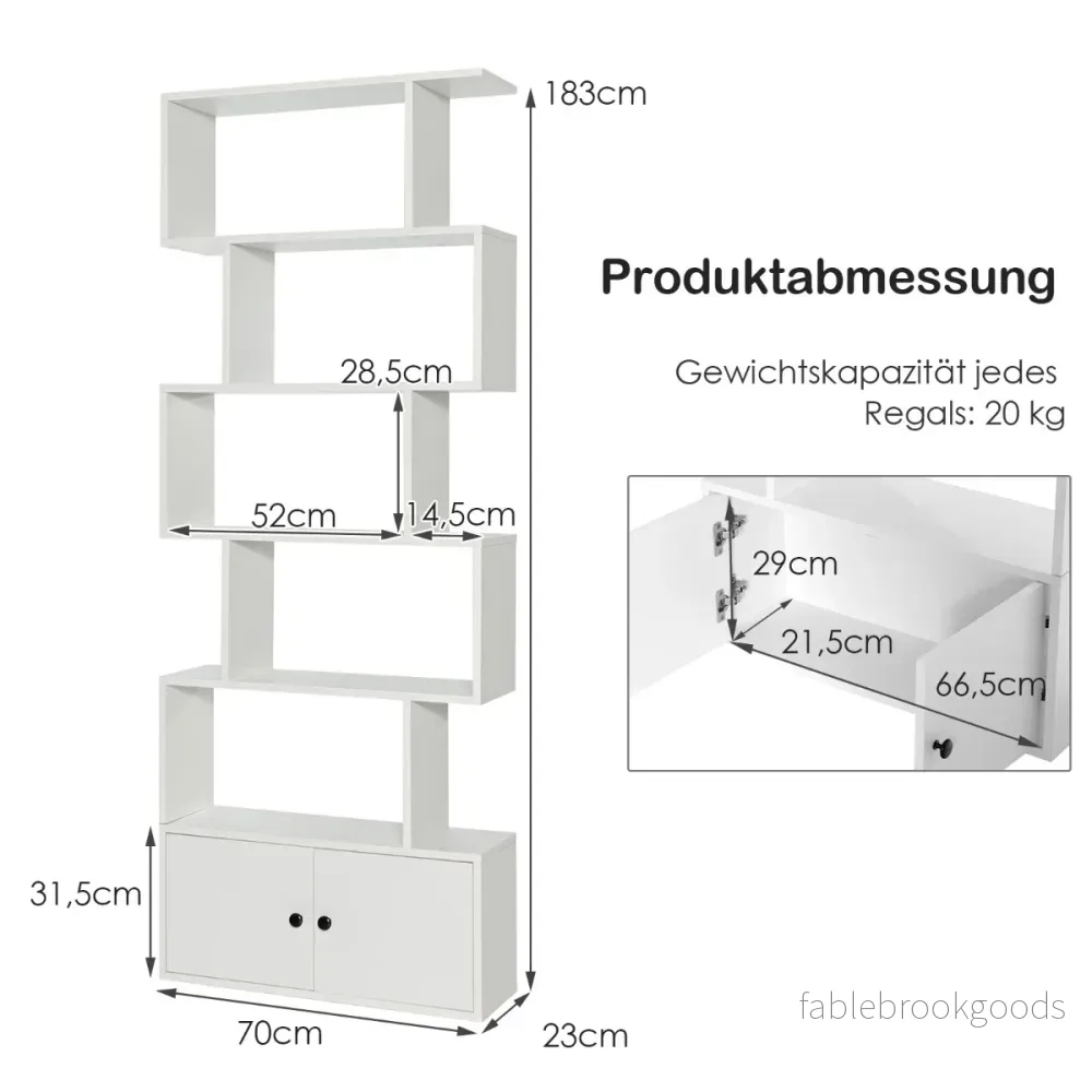Bokhylla – Ståhylla med dörrar Rumsavdelare nivåer – 183 x 70 x 23 cm 5 – Vit - Bild 2