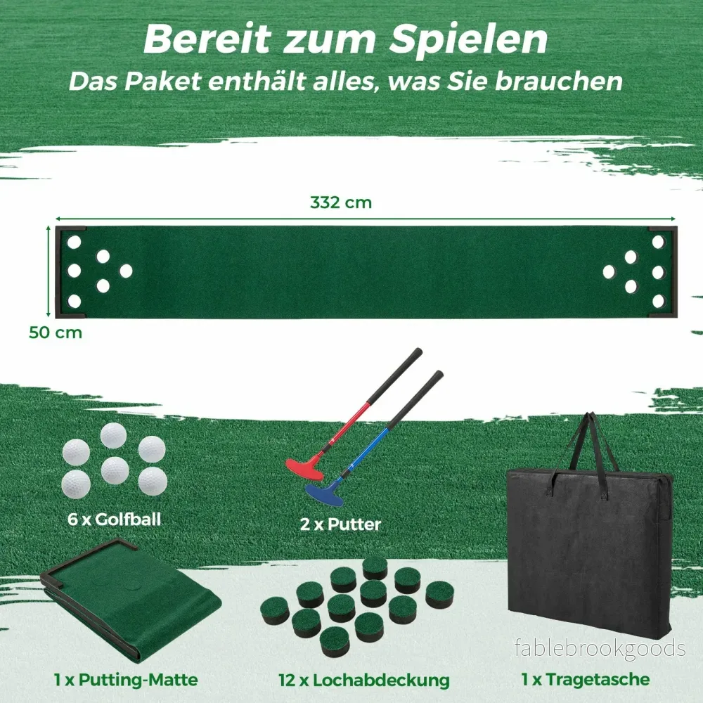 Golfputtningsmatta – med justerbara putters och bollar hålskydd Bärbar golfmatta – 2 6 12 332 cm – Grön - Bild 2
