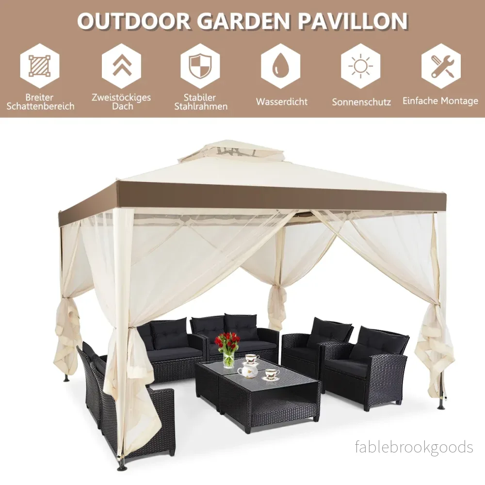 Trädgårdspaviljong – Trädgårdstält Camping Partytält med sidoväggar – 4 300 x 300 x 265 cm – Beige