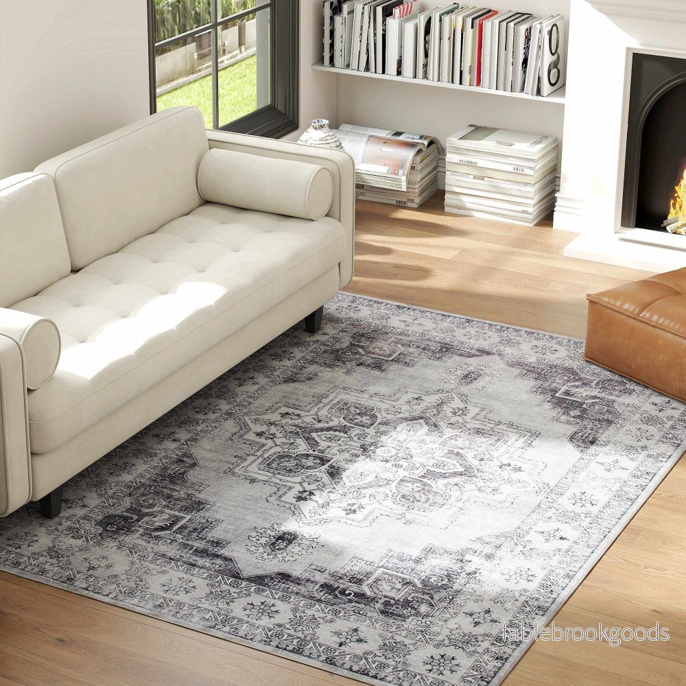 Tvättbar halkfri flanellmatta, 230x160cm, grå - Bild 2