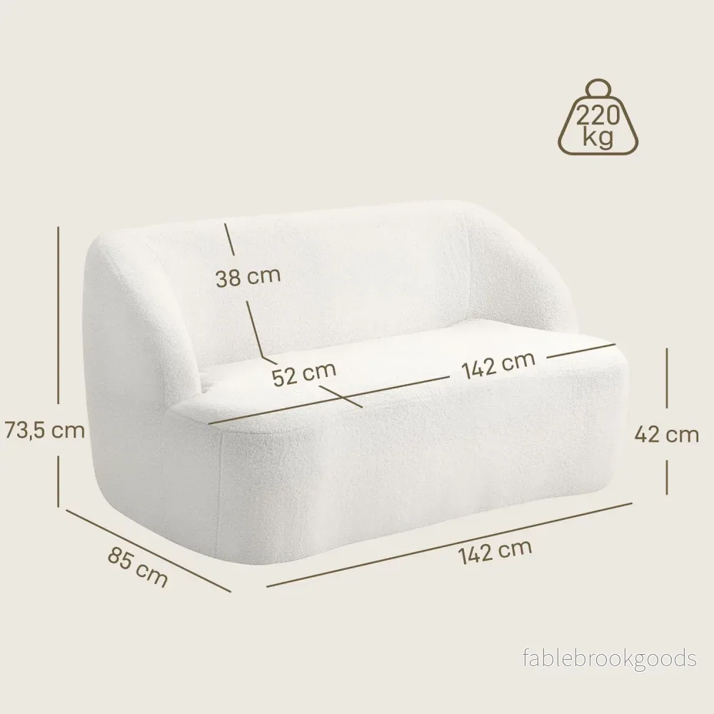 2-sits soffa, svängd design, fleeceklädsel, krämvit - Bild 3
