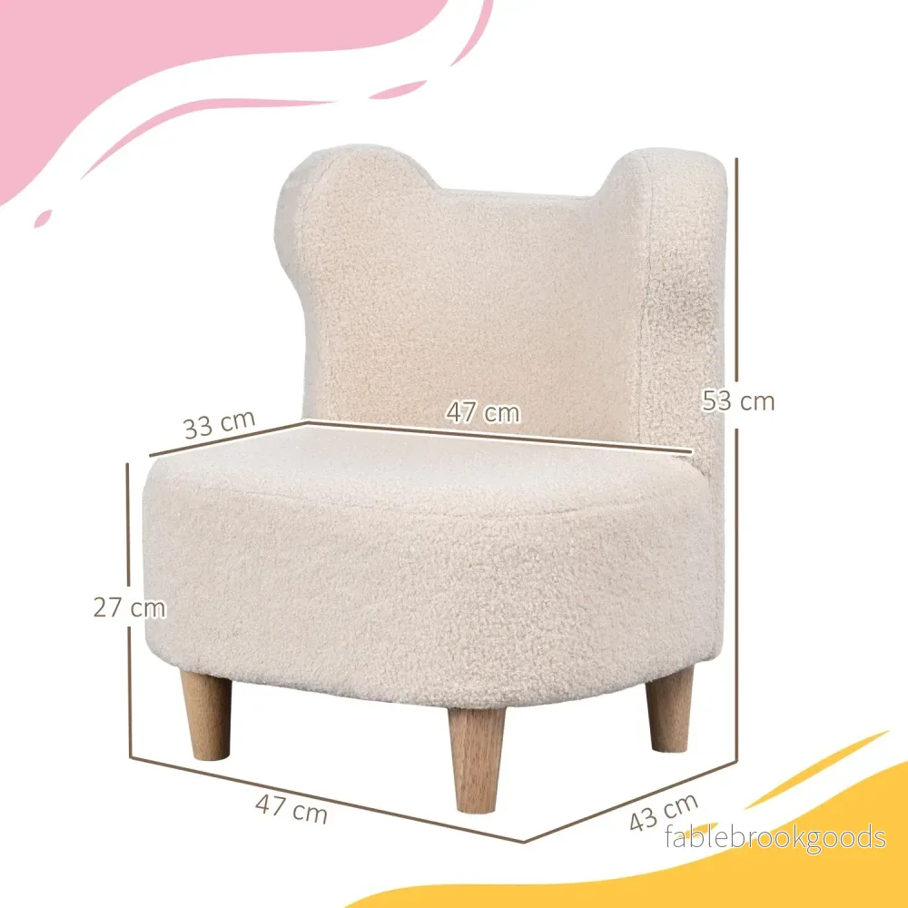 Barnstol i plysch med björnöron, fleeceöverdrag, beige - Bild 3