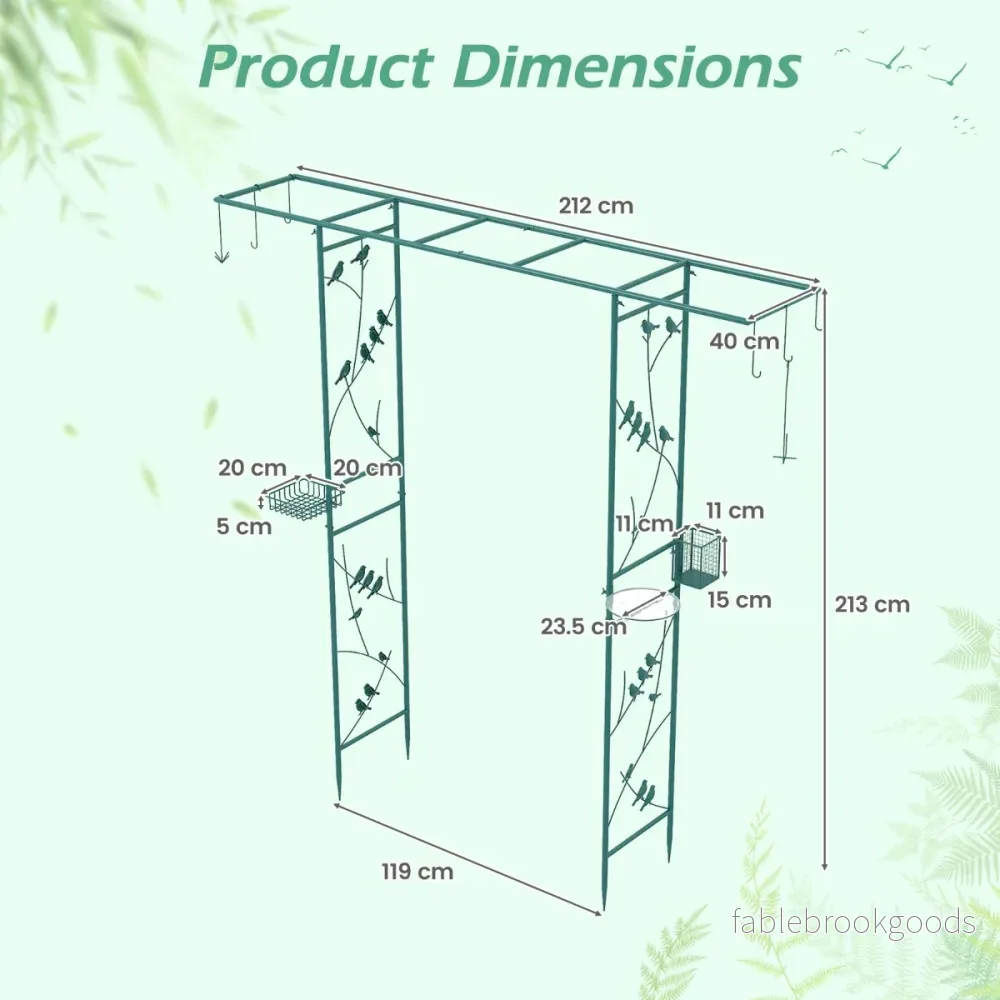 Trädgårdsbåge – med matstation, robust vattenskål, gallerbricka, fettmatare – 213 cm – Grön - Bild 2
