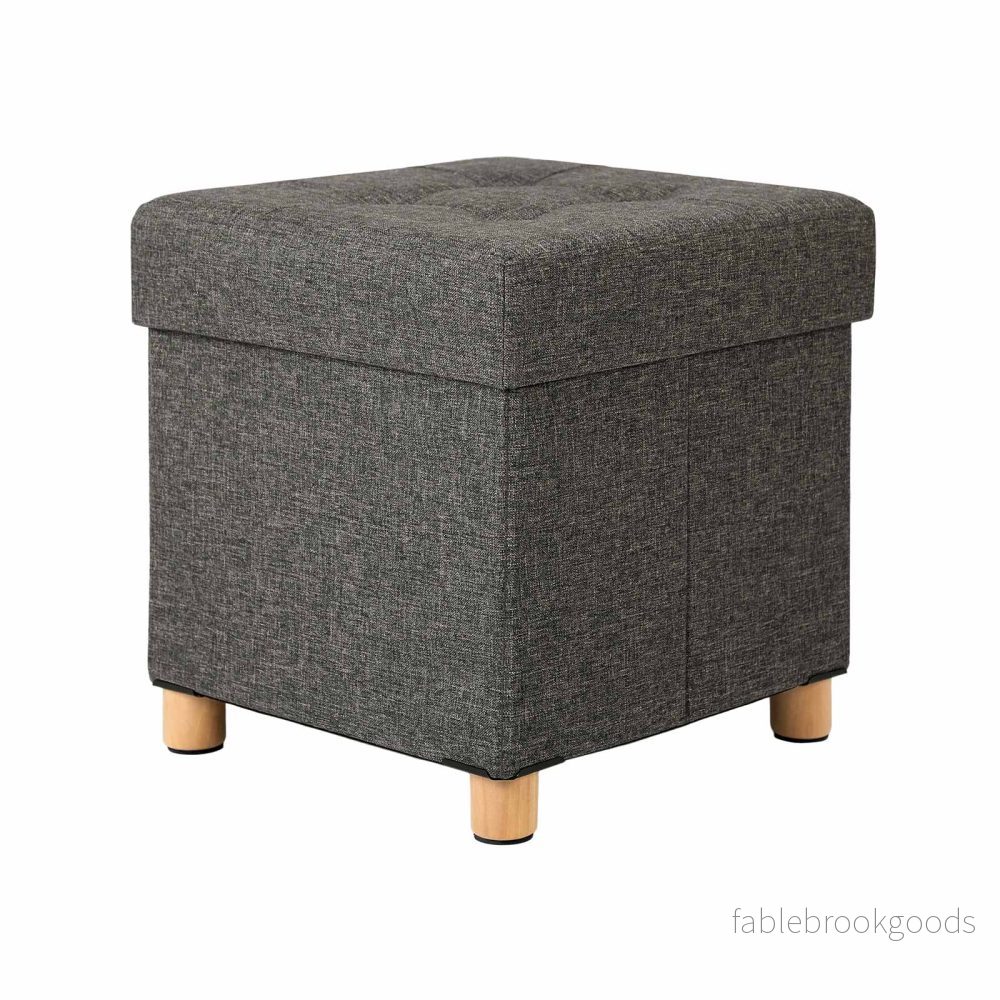 Puff med förvaringsutrymme och bekväm beige klädsel - Bild 2