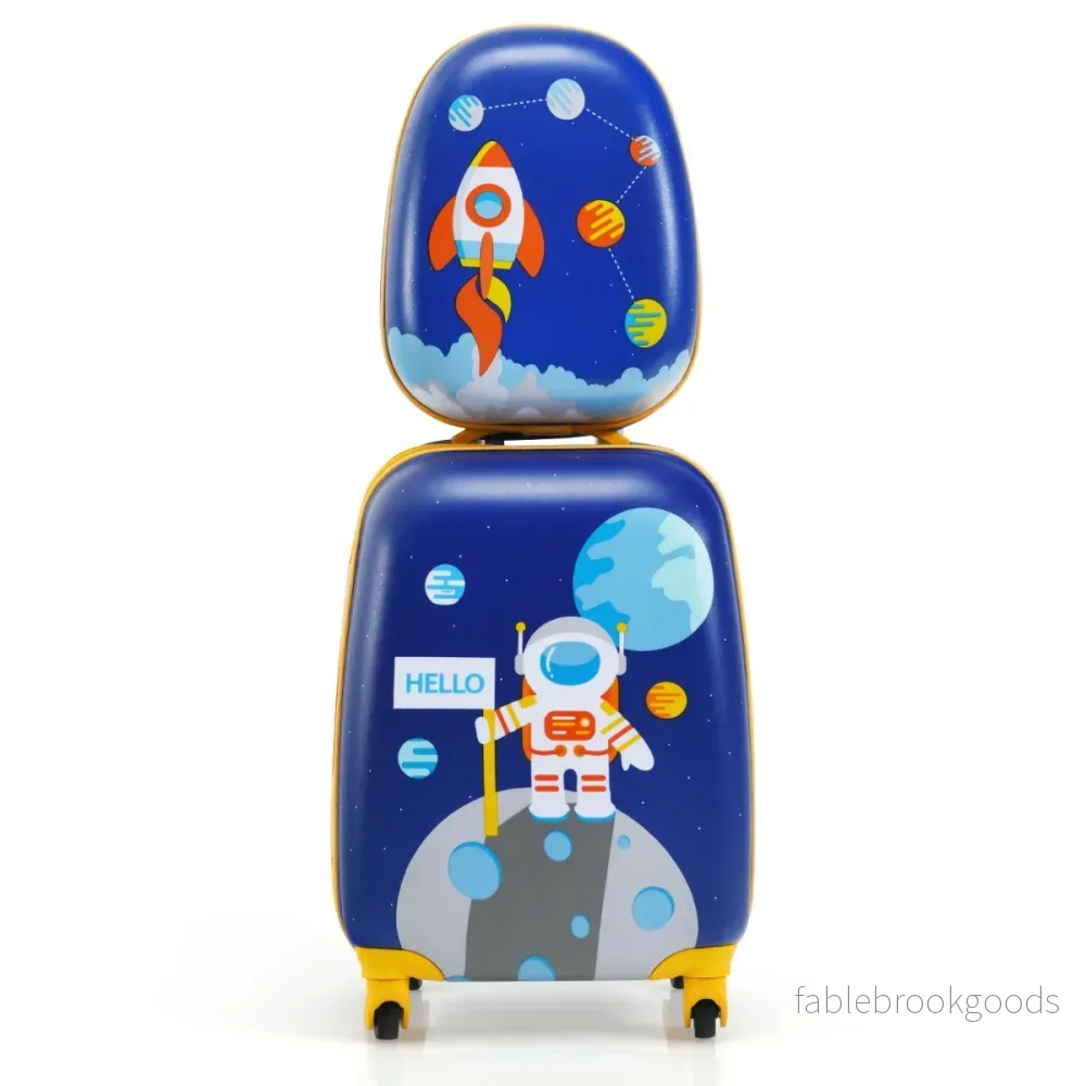 delat – barn resväska set med astronautmönster ryggsäck och – 2 27 x 20 x 43 cm – Mörkblå