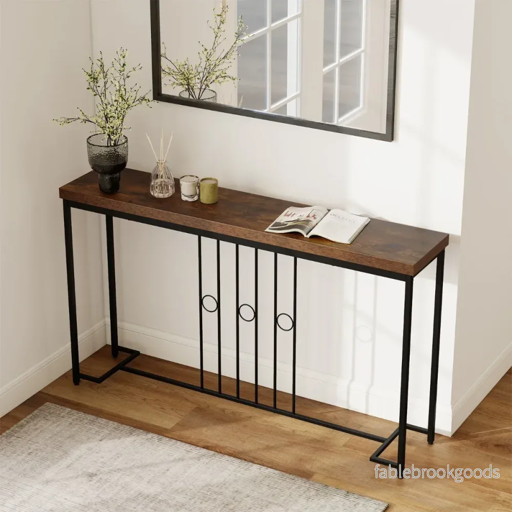 Industriellt – Konsollbord smalt Hallbord med H formad Bas och rymlig Bordsskiva – 140 cm – Brun - Bild 3