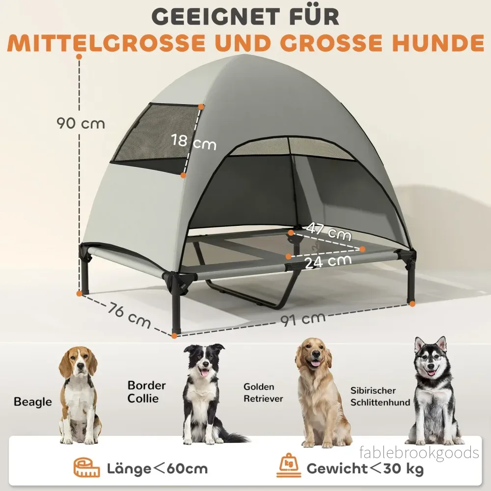 Förhöjd svalkande utomhushundsäng med tak – ljusgrå - Bild 3