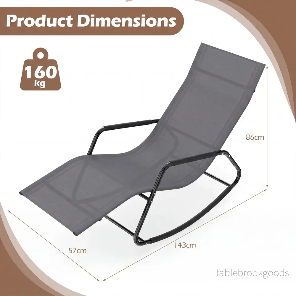 Väderbeständig – trädgårdssoffa ergonomisk gungstol i andningsbart tyg med metallram – 143 x 57 x 86 cm – Grå - Bild 2