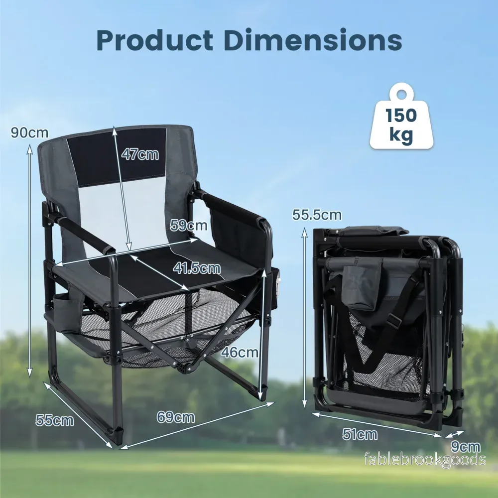 2‑pack – regissörsstol hopfällbar, campingstol med nätfack, dryckeshållare och flasköppnare, maxbelastning – 150 kg - Bild 2