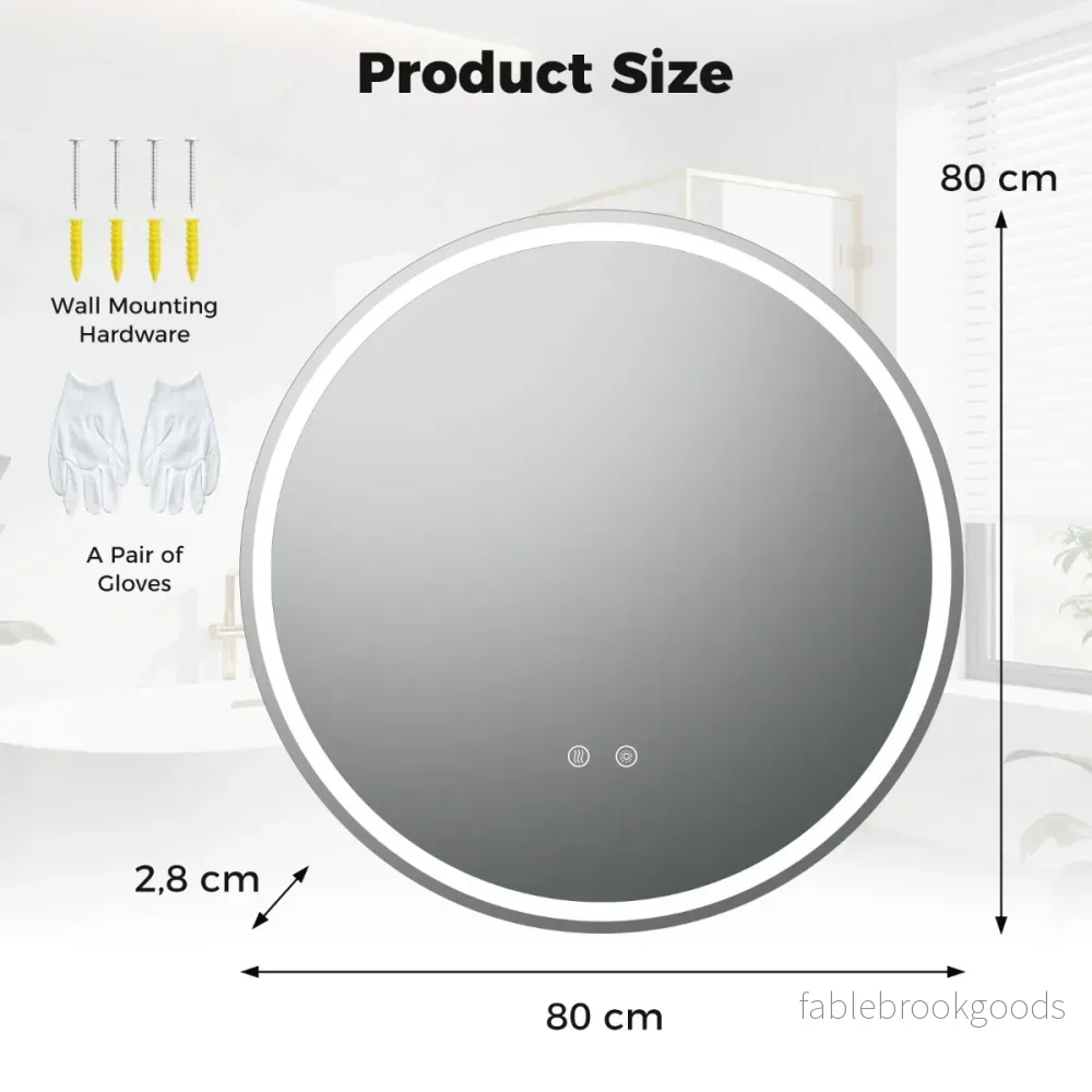 Rund – LED belyst Spegel med Justerbart Ljusstyrka och Tryckknapp – Ø 80 cm – Silver - Bild 2