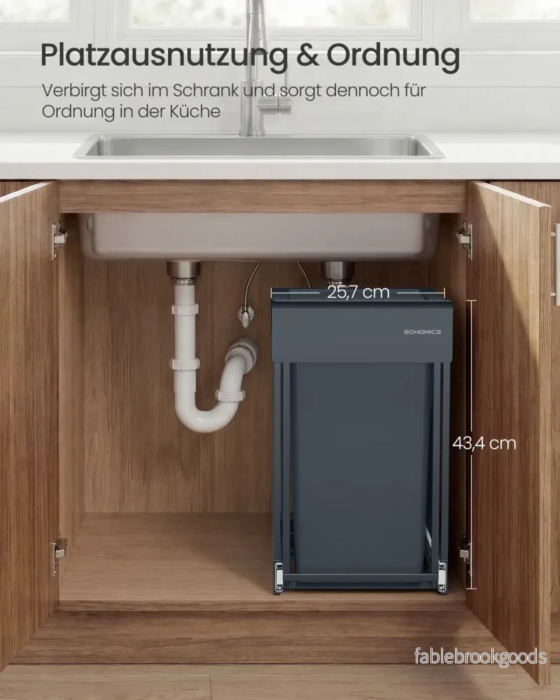 Afvalbak - 34,7 x 25,7 x 43,4 cm - 20 liter - uitschuifbaar - stalen frame - ABS-deksel - grijs - Bild 3