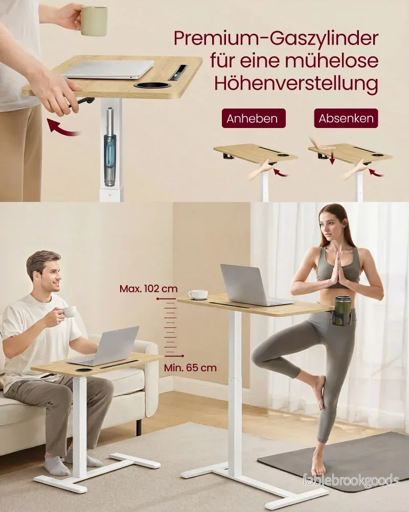 Bijzettafel - Mobiel met Wielen en Bekerhouders - Eikenkleurig-matwit - 70 x 40 x (65-102) cm - Bild 3