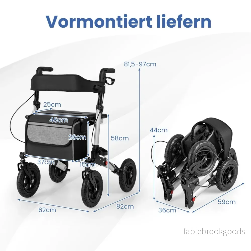 Fällbar – och lätt rollator med luftdäck sittplats i aluminium, upp till kg, i rullstol – 140 2 1 . – Silver - Bild 2