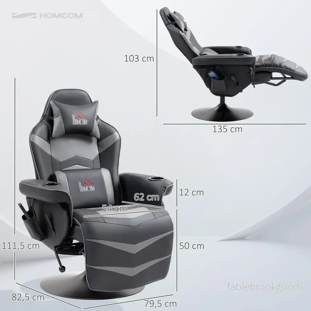 Gamingstol med fotstöd & massage, grått läder - Bild 3