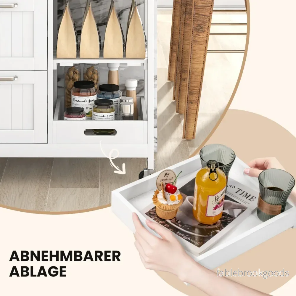 Köksvagn – Rullbar köksö serveringsvagn med nivåer förvaringshylla – 2 67 x 37 x 82,5 cm – Vit - Bild 3