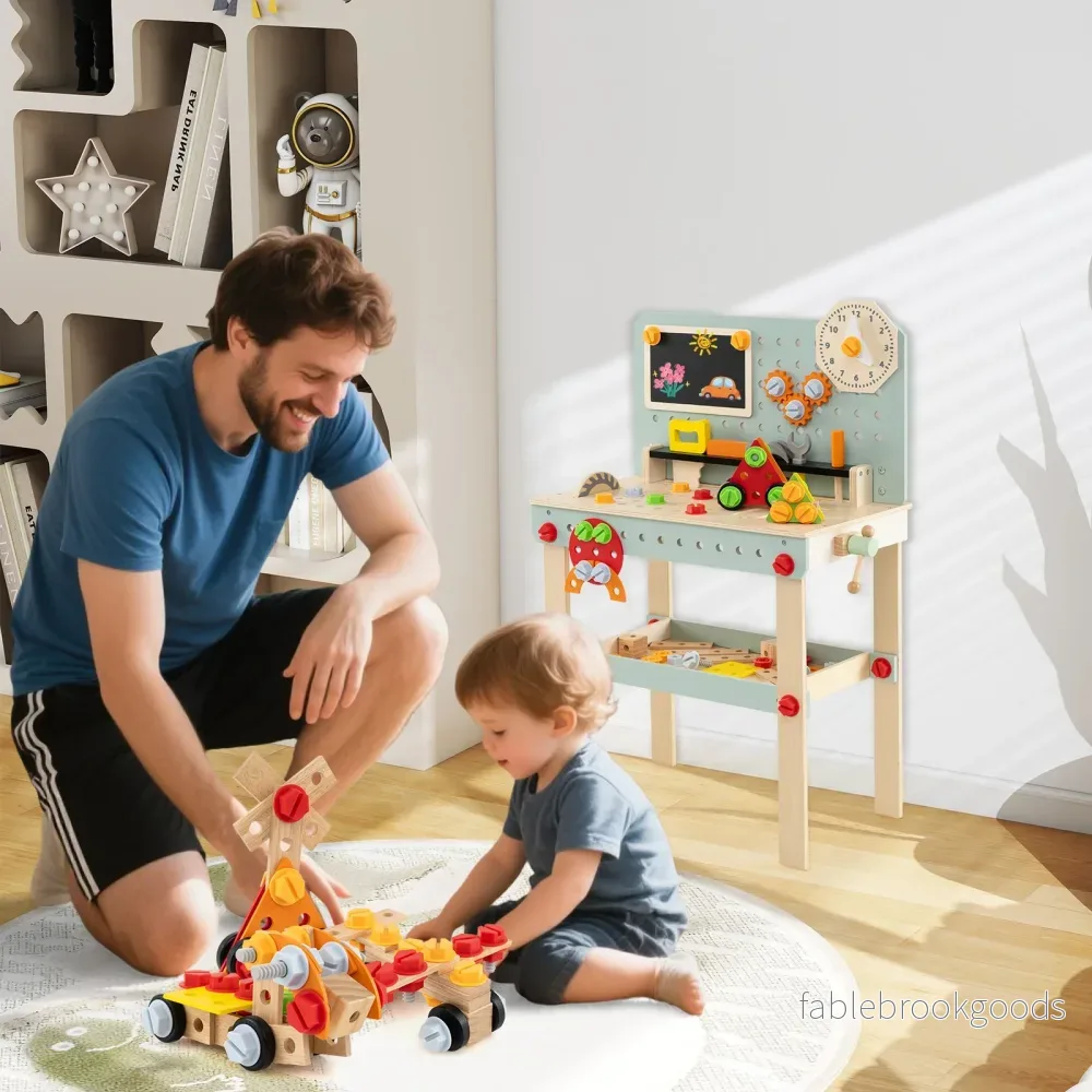 Verkstad – Barn Trä Verktygsbänk med Tafel och DIY set Tillbehör Förvaring – Flerfärgad - Bild 3