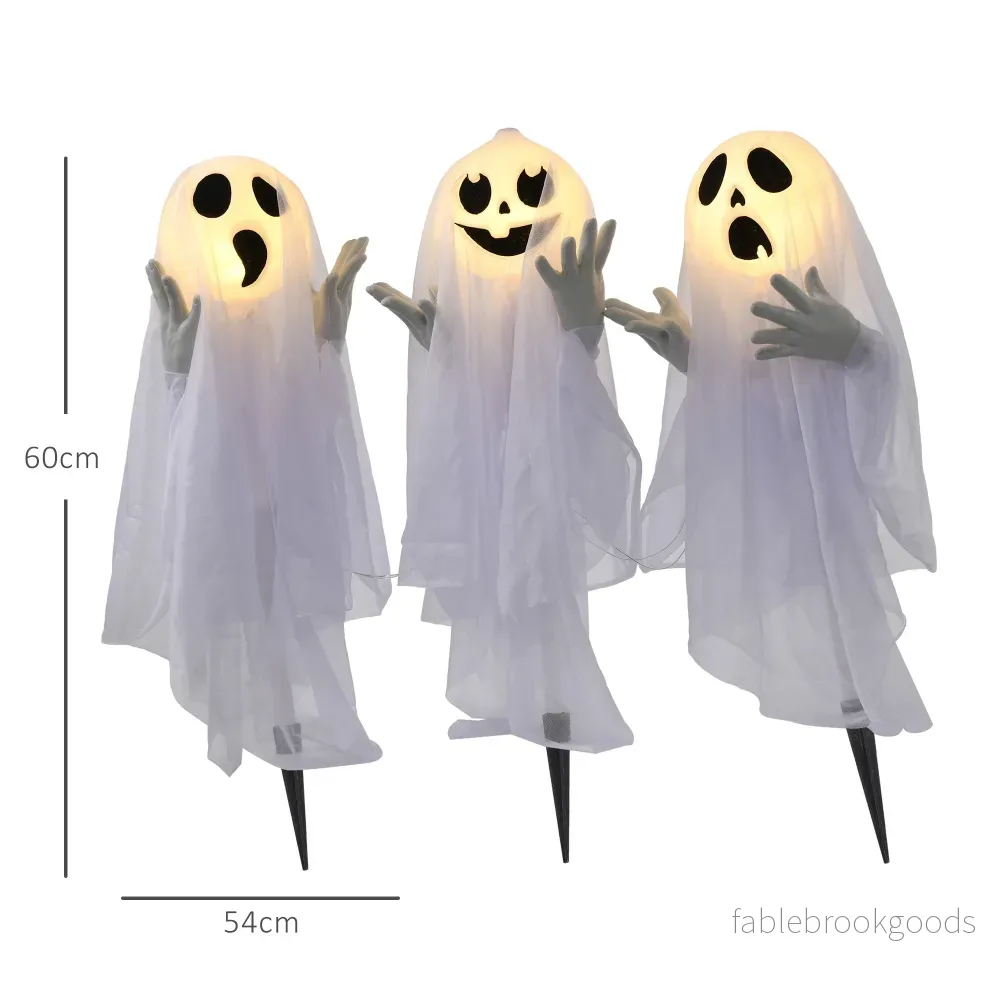 Halloweendekoration – 3 lysande spöken, rörelsesensor, 54x10x60 cm - Bild 3