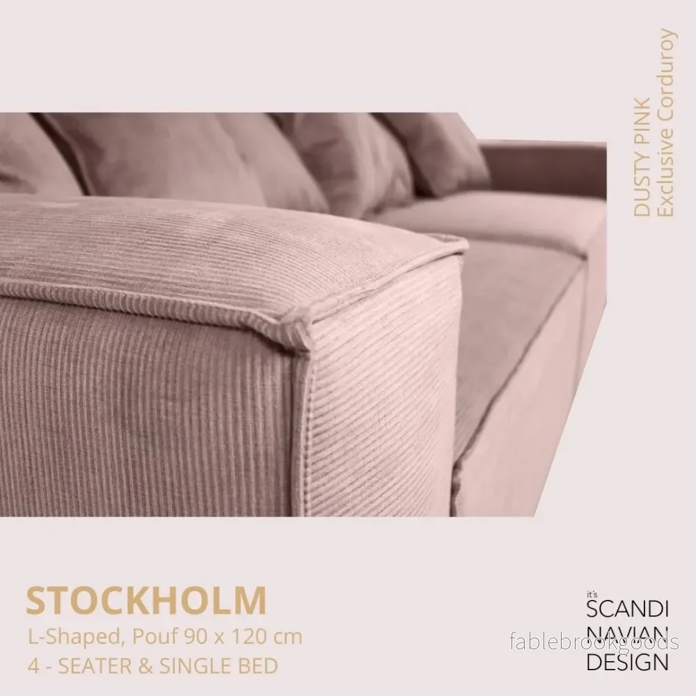 Stockholm L- Shaped sofa/single bed Exclusive Corduroy Dusty Pink removable & washable cover - Bild 3