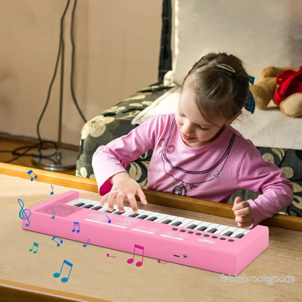 Barn – Piano Keyboard Tangent bärbar med Rytm Klangfärg och Demo – 37 8 8 22 – Rosa - Bild 3