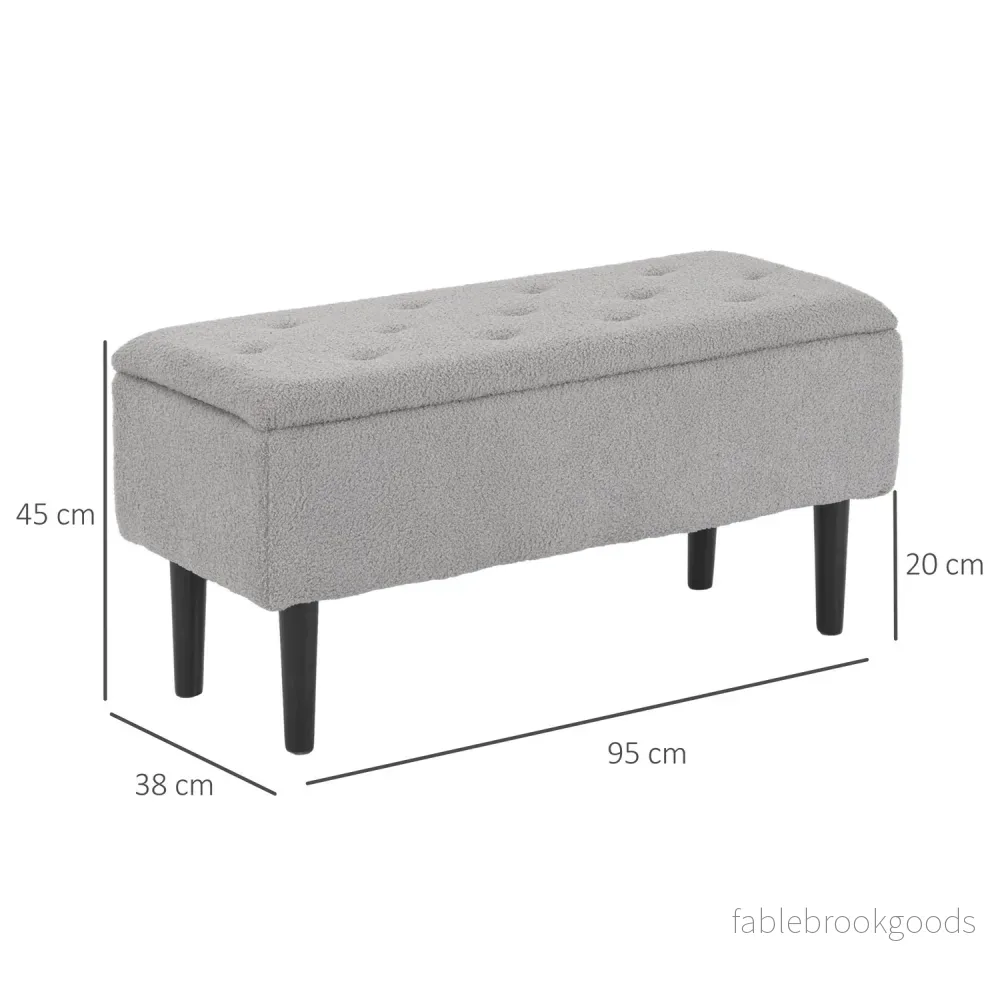 Grå stoppad förvaringsbänk med gångjärnslock, 95 x 38 x 45 cm - Bild 3
