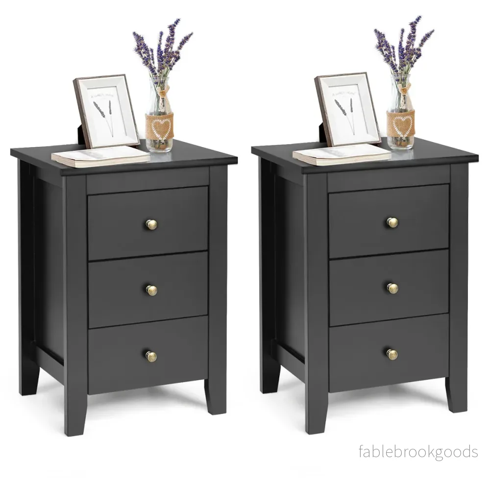 Set – med sängbord lådor för resårsäng – 2 3 46 x 37 x 65 cm – Svart