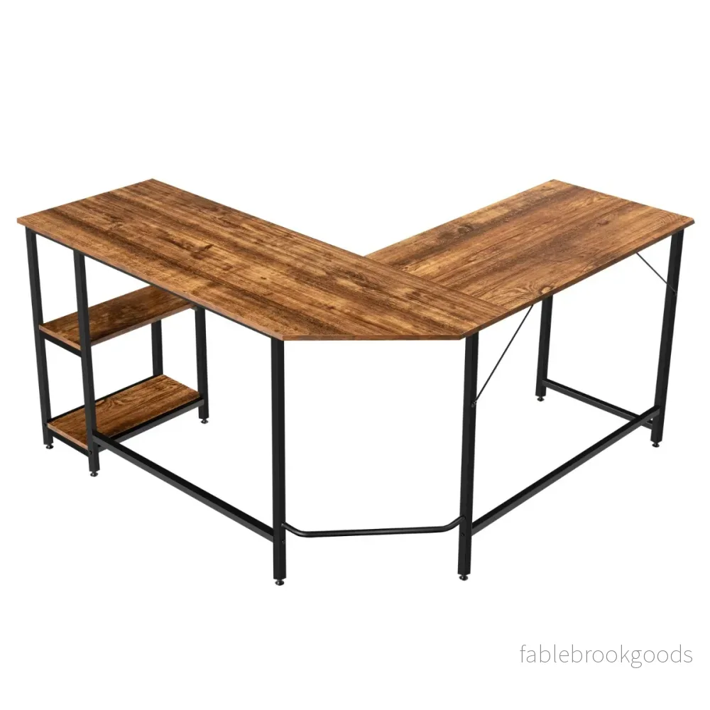 L – format skrivbord hemmakontor med hyllplan kaffebrun + – 2 138 x 138 x 75,5 cm – Brun