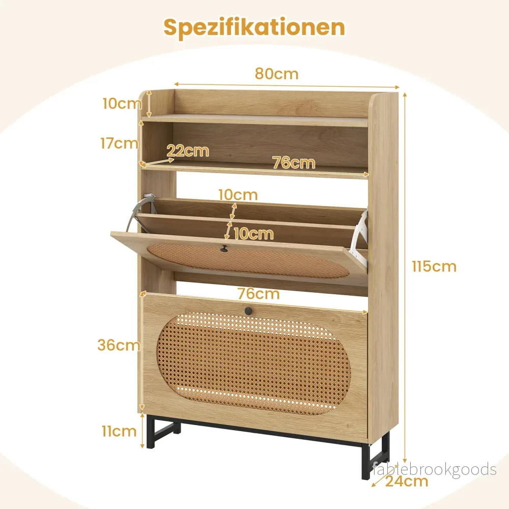 Skoskåp – med fällbara lådor fristående skorganisatör rottingsdörrar och metallben i – 2 . – Natur - Bild 2