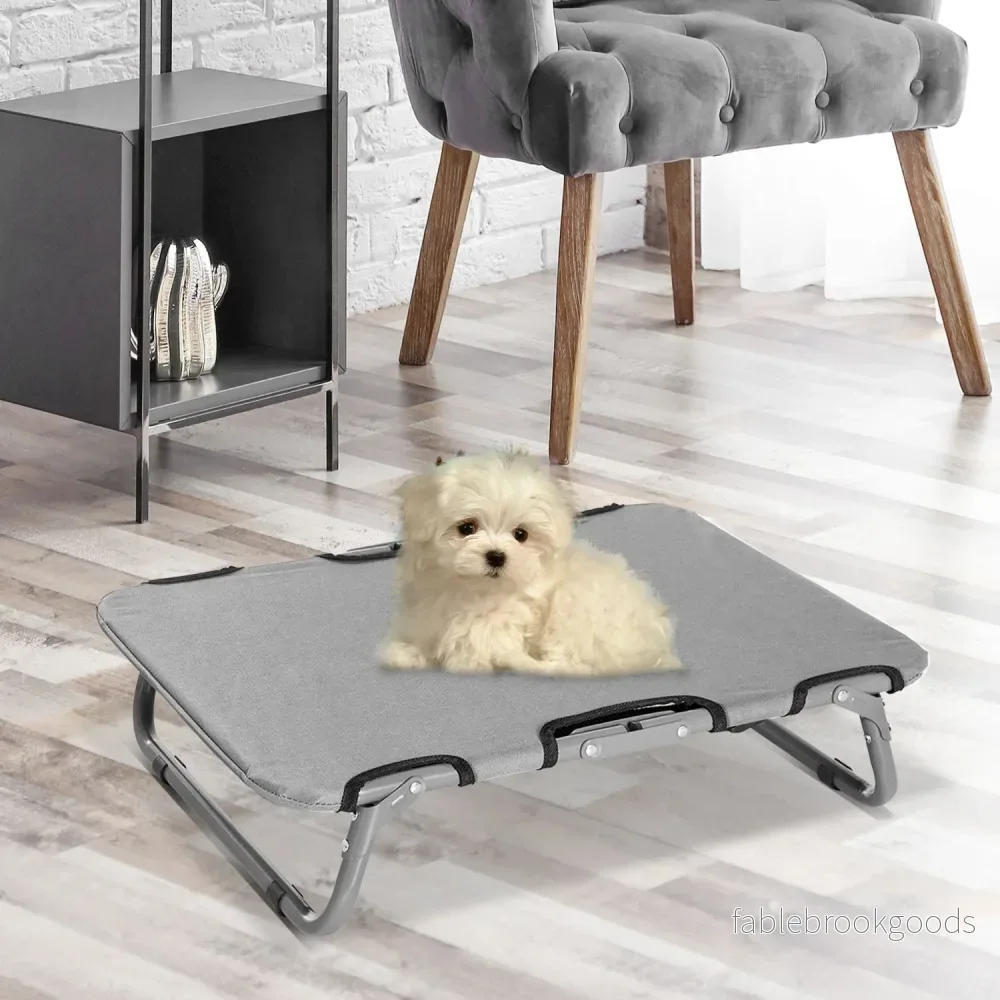 Utomhussäng för hund och katt, hopfällbar, grå, 59x46x15 cm - Bild 2