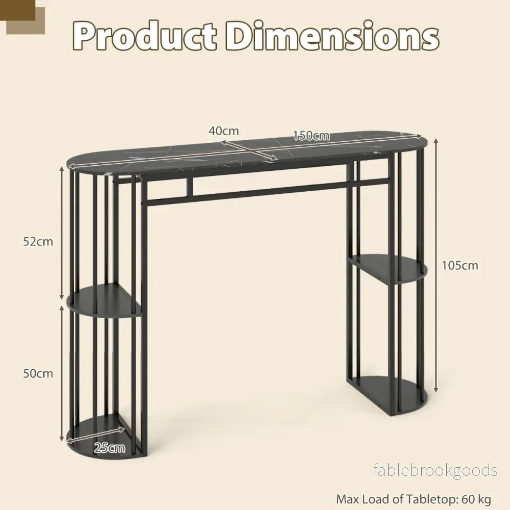 Bartisch – med förvaring, ståbord i marmorlook, modern köksdisk halvrunda hyllor – 4 – Svart - Bild 2