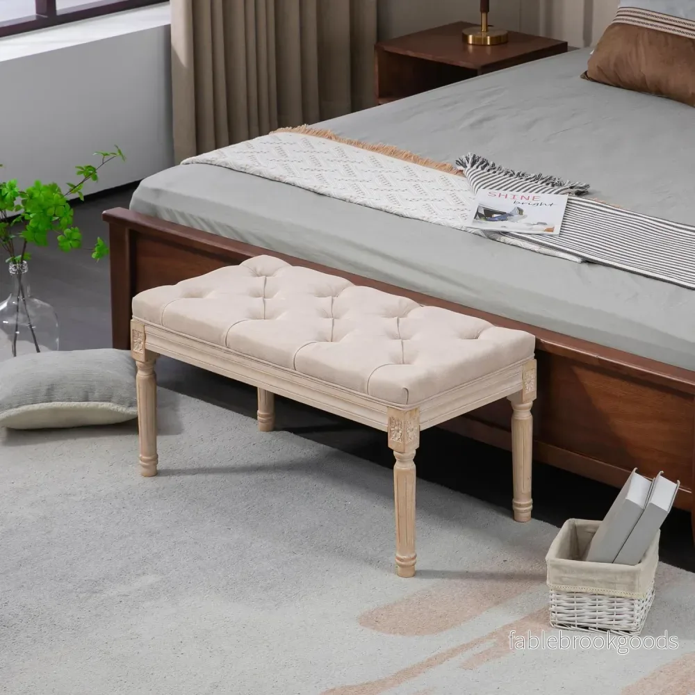 Klädd vintagebänk, linnebeige, 120 kg kapacitet - Bild 2