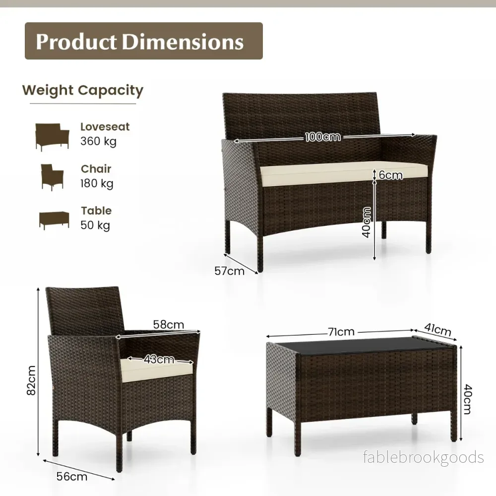 Rattan – Trädgårdsmöbel Sittgrupp Med Stolar och Bänk Bord Dynor Sittset – 2 – Brun - Bild 2