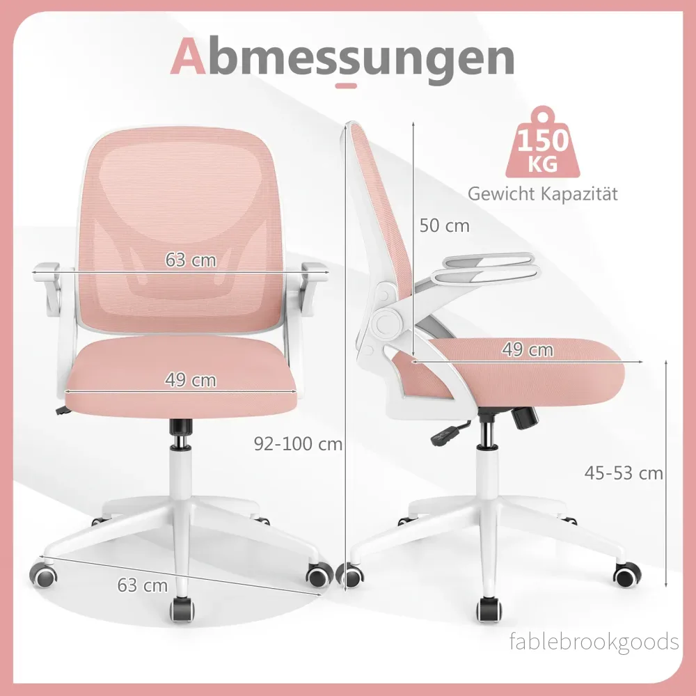 Ergonomisk – kontorsstol med fällbara armstöd och gungfunktion, skrivbordsstol – Rosa - Bild 2