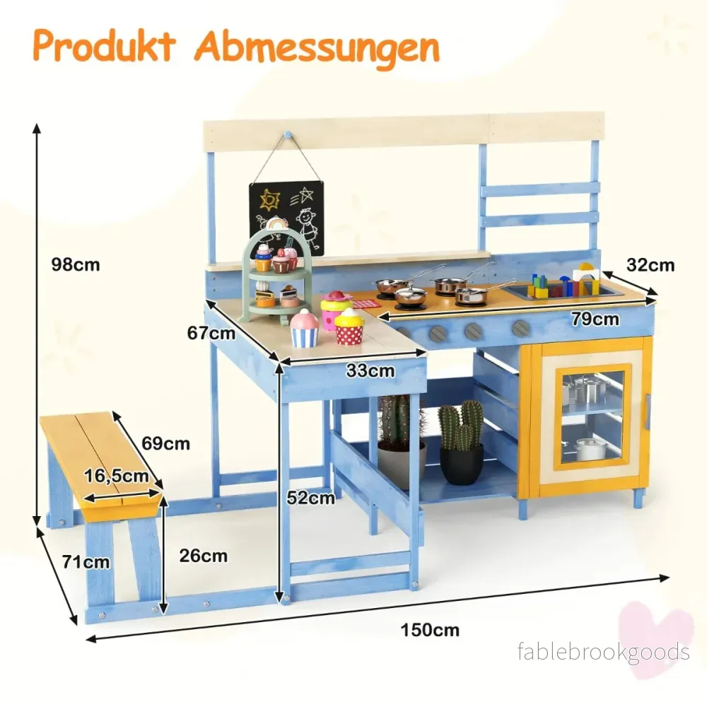Lekköksset – med picknickbord för barn i gran inbyggd bänk – Blå - Bild 3