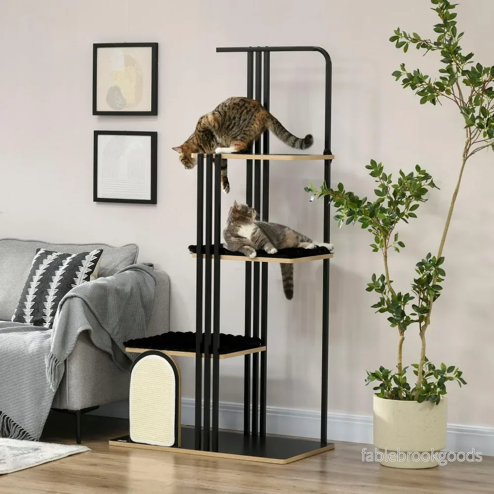 Kattträd 170cm, stort svart stål med kuddar & plattformar - Bild 2