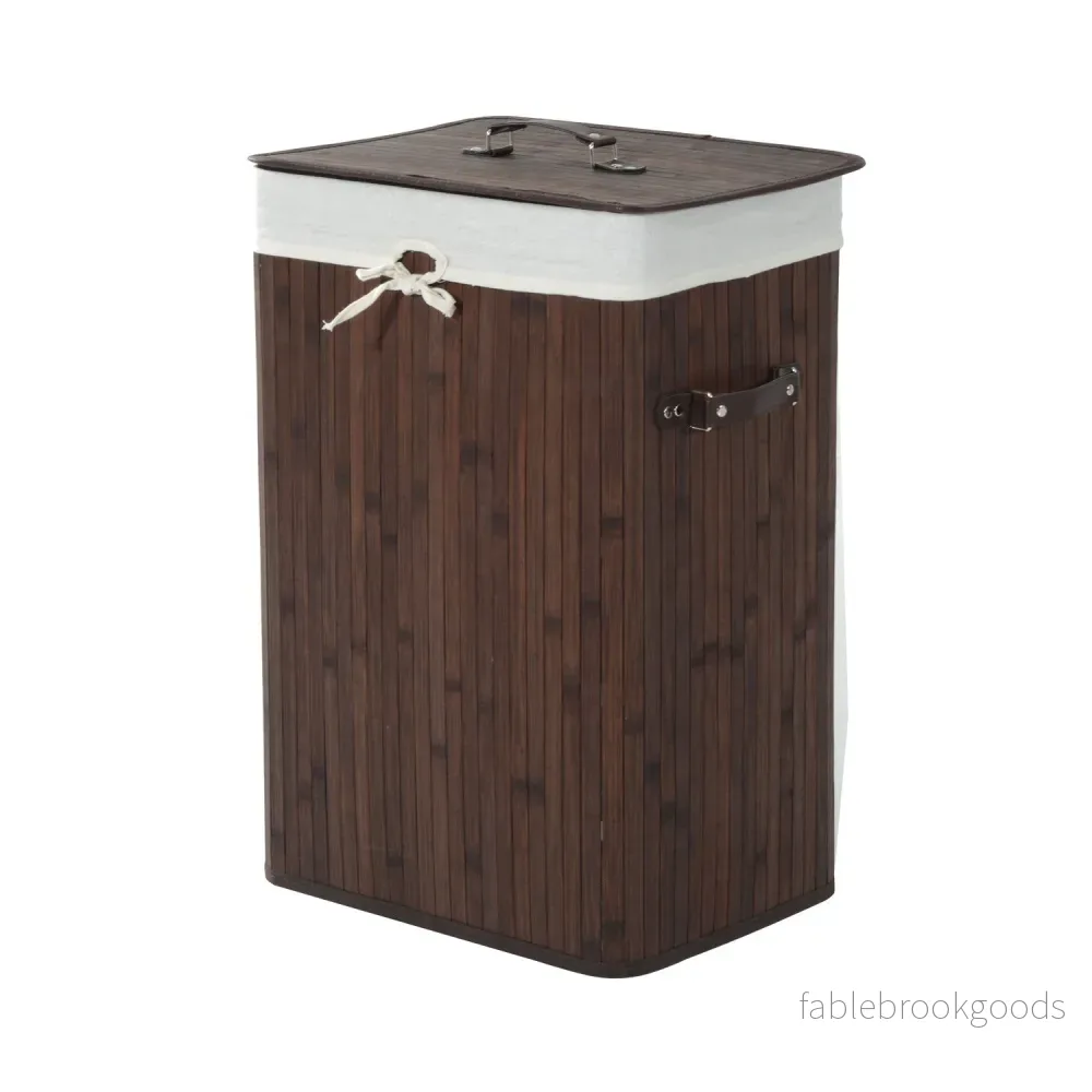 Bambu tvättkorg med lock, 72L, hopfällbar & tvättbar