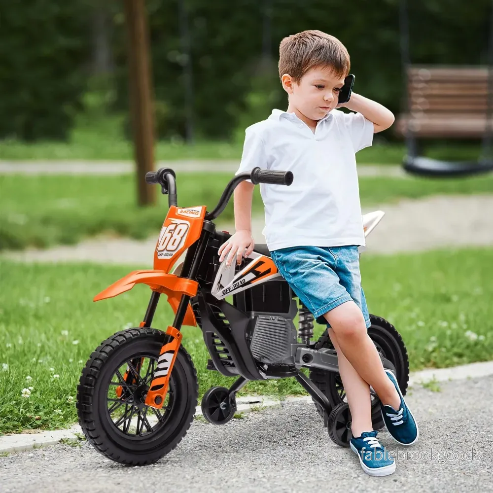 Elmotorcykel för barn, 12V, Musik, Träningshjul, Orange - Bild 2