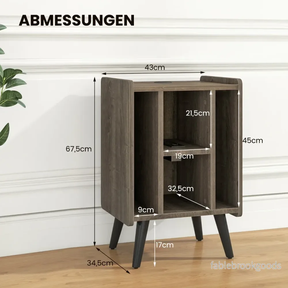 Skivspelarställ – med laddstation och öppna hyllor Vinylskivor Skivspelare Bord – 4 – Grå - Bild 2