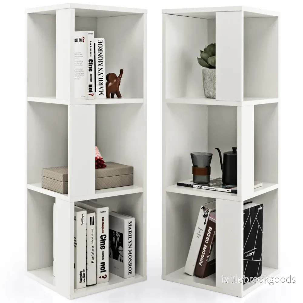 Set – med bokhyllor i trä anti lutningsanordning, nivåer, stående hylla, – 2 3 33 x 33 x 100,5 cm – Vit - Bild 2