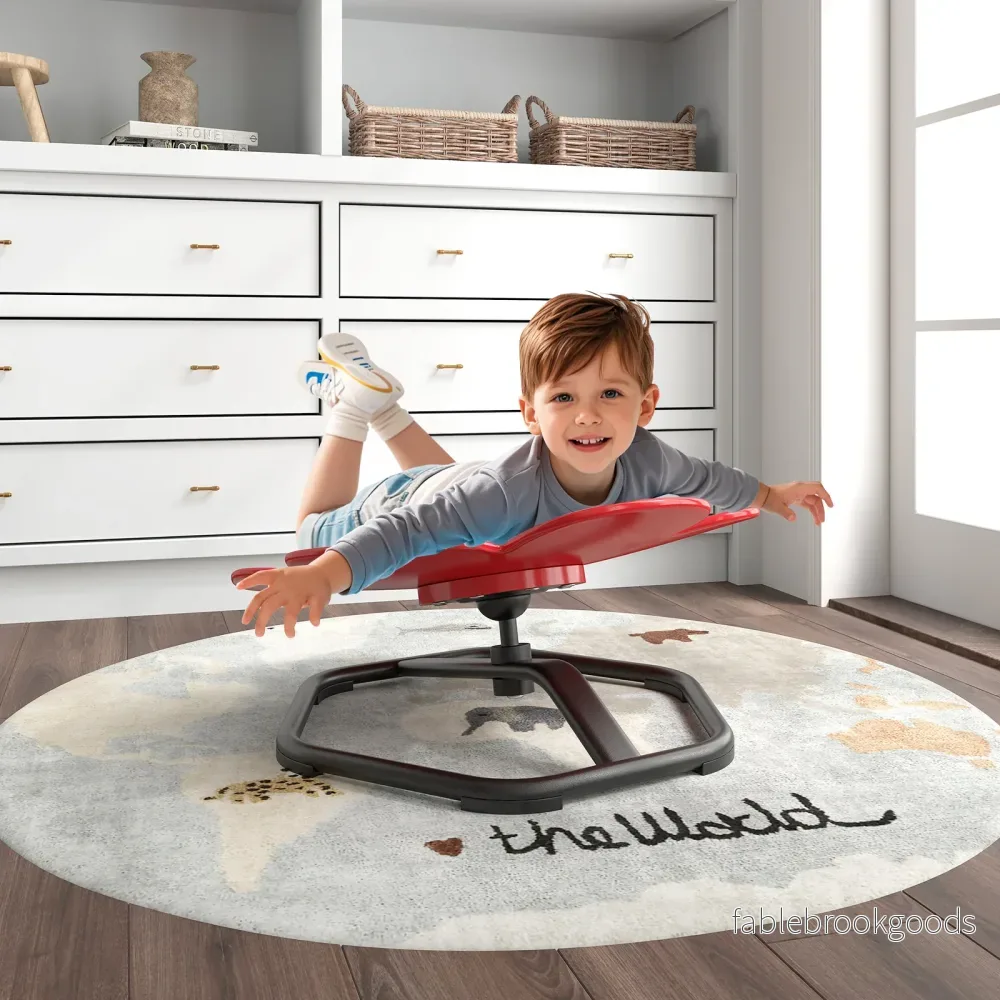 Sensorisk – snurrstol barn 360° Karusell Autism med halkfri metallbas Blomma – Röd - Bild 3